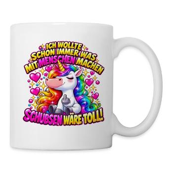 Regenbogen Unicorn Glitzer Spruch - Tasse - Weiß - Rechts