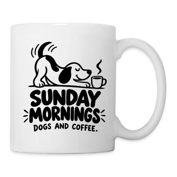 Sonntagmorgen mit Hund und Kaffee | Hunde Motiv - Tasse - Weiß - Rechts