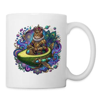 Königliche Katze im Avocado-Raumschiff  - Tasse - Weiß - Rechts