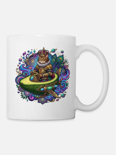 Königliche Katze im Avocado-Raumschiff - Tasse - Weiß