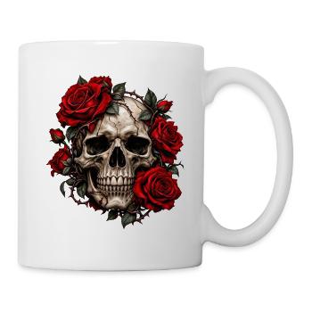 Schädel mit Dornenkranz und Rosen - Tasse - Weiß - Rechts