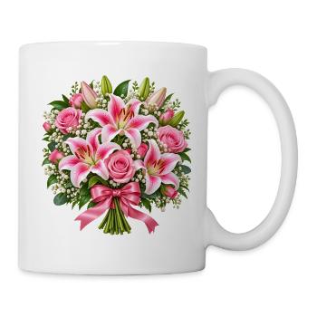 Sanfter rosa Lilien-Rosenstrauß - Tasse - Weiß - Rechts