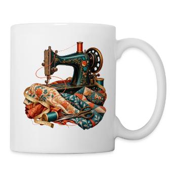 Vintage Nähmaschine mit Blumen - Tasse - Weiß - Rechts