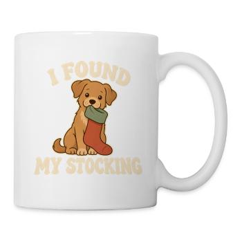 Fröhlicher Hund mit Weihnachtsstrumpf - Tasse - Weiß - Rechts