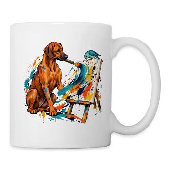 Rhodesian Ridgeback und Zwergpapagei malen - Tasse - Weiß - Rechts