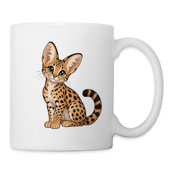 Savannah-Katze im Kawaii-Stil - Tasse - Weiß - Rechts