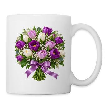 Lila-weißer Tulpenstrauß-Strauß - Tasse - Weiß - Rechts
