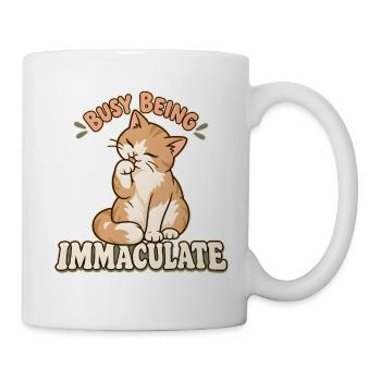 Katze bei der gründlichen Pfotenwäsche - Tasse - Weiß - Rechts