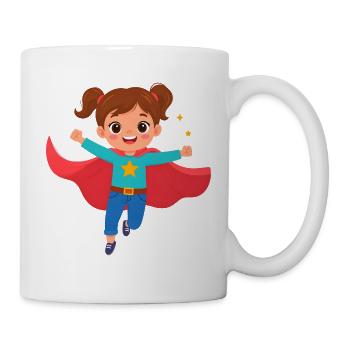 Kawaii Comic Superheldin Power Mädchen T-Shirt - Tasse - Weiß - Rechts