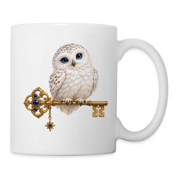 Saphireule auf einem goldenen Schlüssel - Tasse - Weiß - Rechts