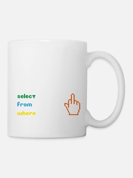 Lustige SQL-Abfrage: 8-Bit-Mittelfinger für Geeks - Tasse - Weiß
