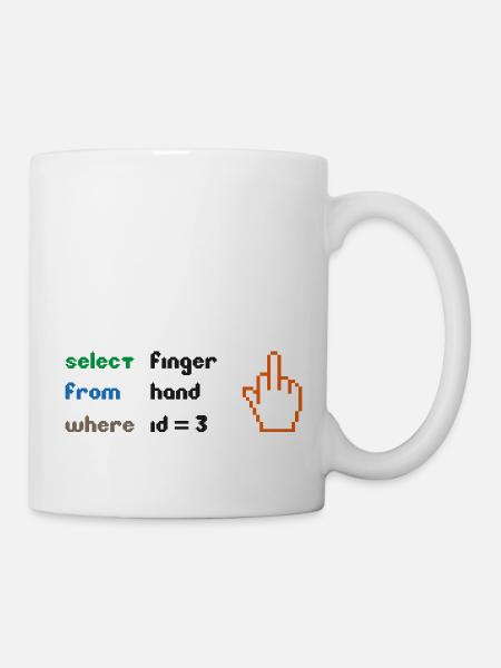 Lustige SQL-Abfrage: 8-Bit-Mittelfinger für Geeks - Tasse - Weiß