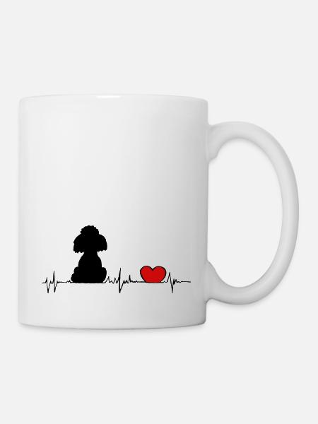 Pudel Herz Frequenz - heartbeat schwarzer Pudel - Tasse - Weiß