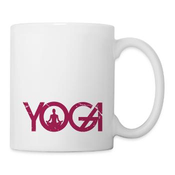 Yoga lettering with woman in grunge style - Mug - white - Right