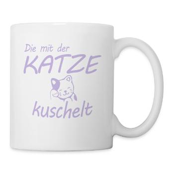Die mit der Katze kuschelt Geschenk - Tasse - Weiß - Rechts