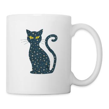 midnight cat - Mitternachts Katze Sterne Mond - Tasse - Weiß - Rechts