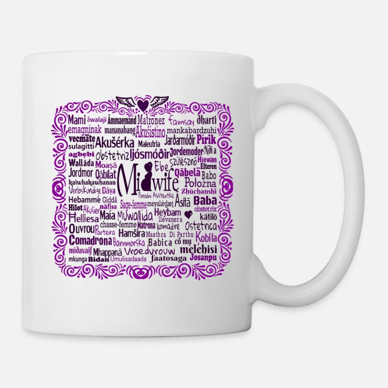 Hebamme International in 80 Sprachen - Tasse - Weiß