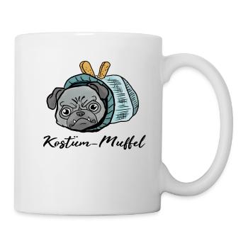 Mops beim Fasching! Geschenk Rollmops - Tasse - Weiß - Rechts
