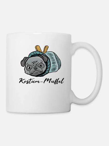 Mops beim Fasching! Geschenk Rollmops - Tasse - Weiß