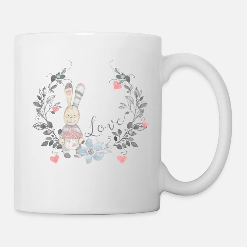 rabbit flowers | hearts bunny | Valentine's Day - Mug - white
