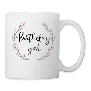 Birthday Girl - Blumenkranz - Geburtstag - Tasse - Weiß - Rechts