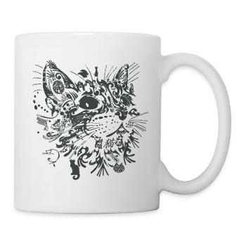 Katze Tattoo Stil Mandala - Tasse - Weiß - Rechts