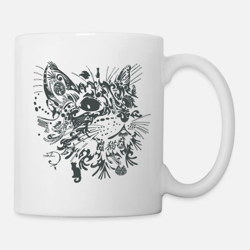 Mandala de style tatouage de chat - Mug blanc - blanc