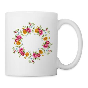 Blumenkranz Blumenranke Wunschname Mama Oma - Tasse - Weiß - Rechts