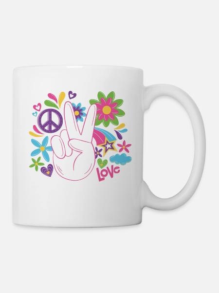 Peace Weltfrieden Flower Power Geschenk 70er Love - Tasse - Weiß