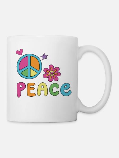 Peace World Paix Flower Power Gift Années 70 Amour - Mug blanc - blanc