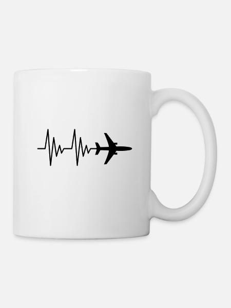 Airplane pilot EKG love heartbeat. - Mug - white