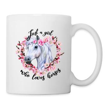 Weißes Pferd mit Blumen Liebe Pferde - Tasse - Weiß - Rechts