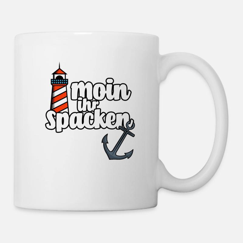 Moin ihr Spacken - Leuchtturm & Anker Geschenk - Tasse - Weiß