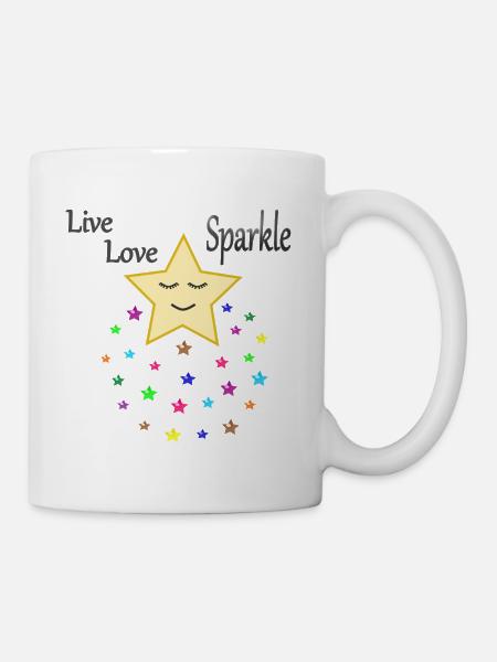 live love sparkle; live dear funkle; star; Stars - Mug - white