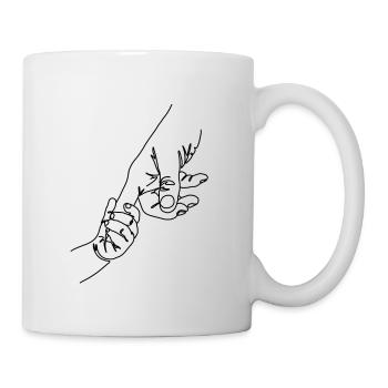 Child holds parents with finger (in black) - Mug - white - Right
