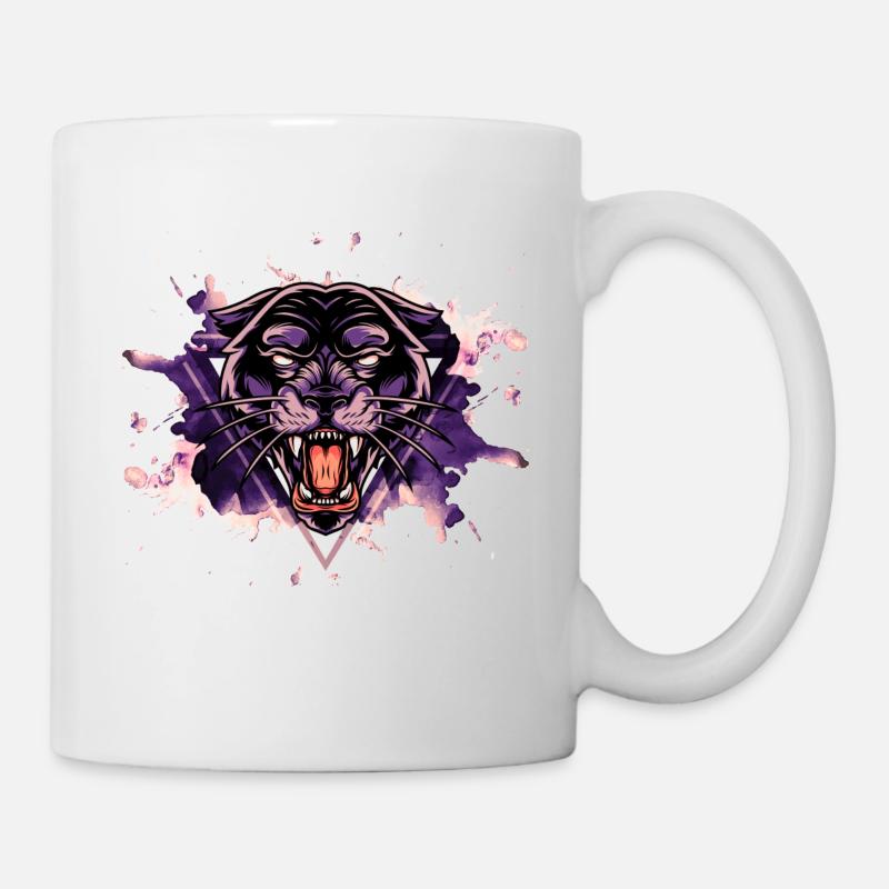 Panther Panter Lila Schwarz Splash Raubtier Tier - Tasse - Weiß