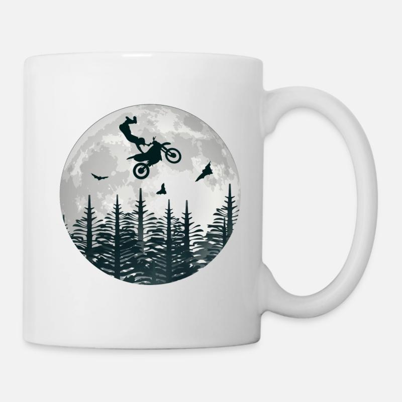 Motorcross Mond Silhouette Geschenk Motorcycle - Tasse - Weiß