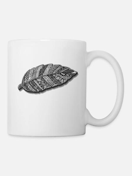 Zentangle feather self-drawn as light as a feather - Mug - white
