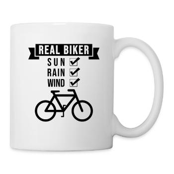 Real Biker, bei jedem Wetter! - Tasse - Weiß - Rechts