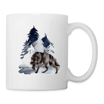 Wolf Schnee Landschaft Wasserfarbe - Tasse - Weiß - Rechts