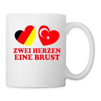 Zwei Herzen eine Brust Deutschland Türkei - Tasse - Weiß - Rechts