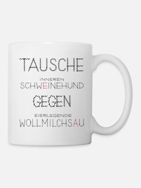 TAUSCH Schweinehund gegen Wollmilchsau gestickt - Tasse - Weiß