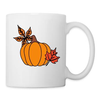 Herbstlicher Kürbis mit Blättern – Cozy Vibes - Tasse - Weiß - Rechts
