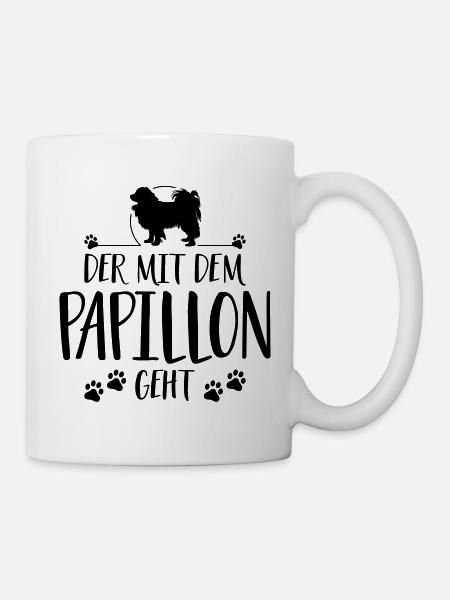 DER MIT PAPILLON GEHT Hundespruch Hund Wilsigns - Tasse - Weiß