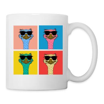Pop Art Straußen-Laufvogel mit Sonnenbrille - Tasse - Weiß - Rechts