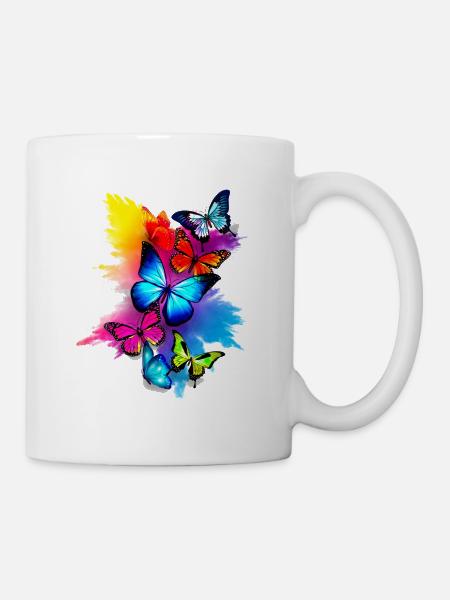 Schmetterling Splash Bunt - Tasse - Weiß