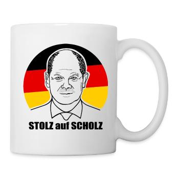 stolz auf Scholz, Bundeskanzler, Deutschland Shirt - Tasse - Weiß - Rechts