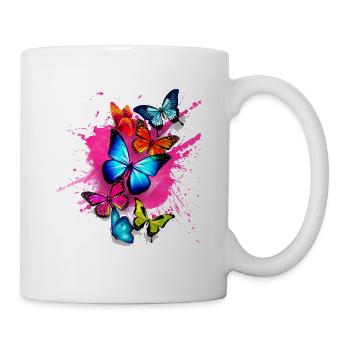 Schmetterling Butterfly Splash Bunt Farben Pink - Tasse - Weiß - Rechts
