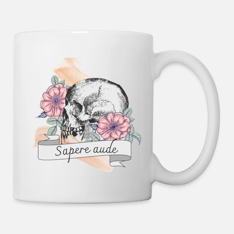 Crâne avec bannière Sapere Aude et roses - Mug blanc - blanc