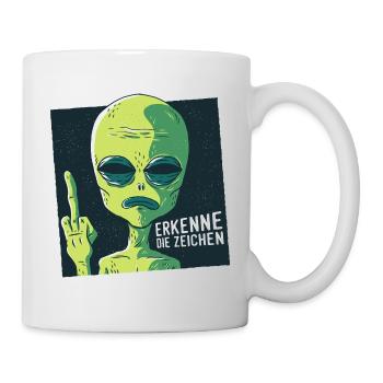 Erkenne die Zeichen. Finger Mittelfinger Fuck You - Tasse - Weiß - Rechts